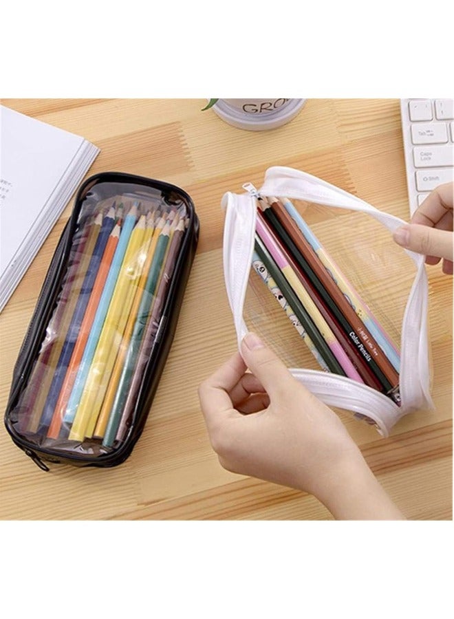 Clear PVC Zipper Pencil Bag, 2pcs Portable Pencil Bag WaterproofMakeup Pouch for Office Stationery and Travel Storage, Black White - Image 5